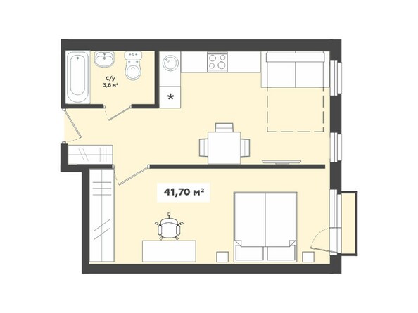 Планировка 2-комнатной квартиры 41,7 кв.м