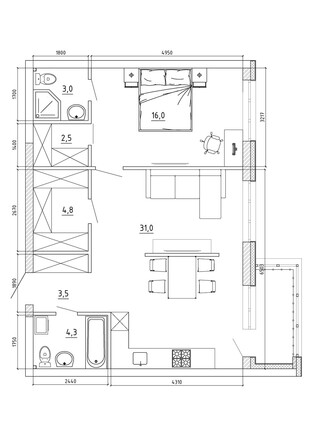 Планировка 3-комн 71,1 м²