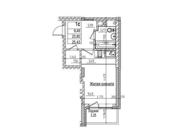 Планировка Студия 23,8 м²