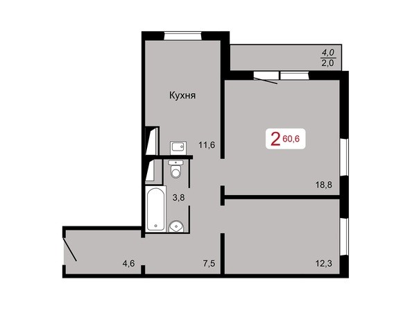 2-комнатная 60,6 кв.м
