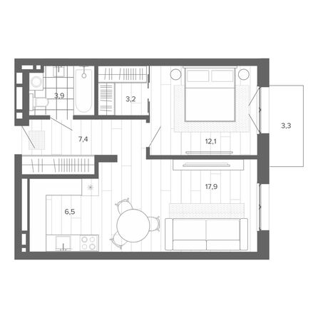 Планировка 2-комн 51,12, 54,45 м²
