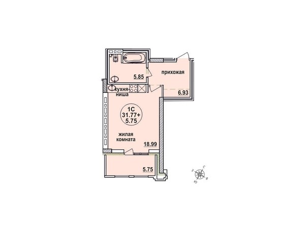 Планировка однокомнатной квартиры 31,77 кв.м
