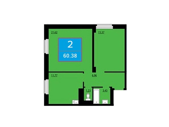 Планировка двухкомнатной квартиры 60,38 кв.м
