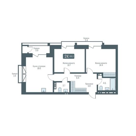 Планировка 2-комн 68,3 м²