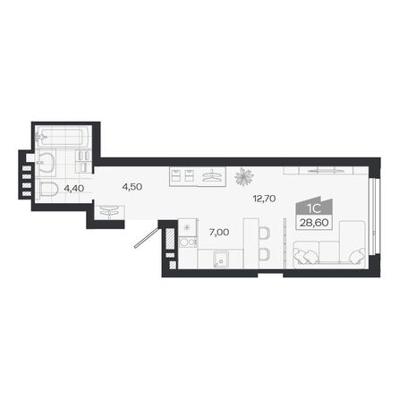 Планировка Студия 28,6, 28,9 м²