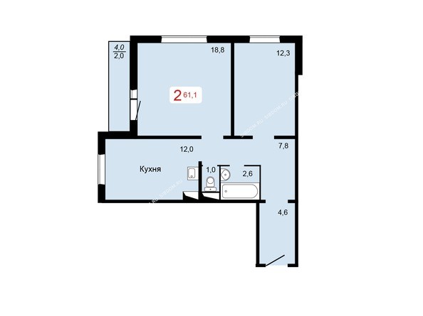 Планировка двухкомнатной квартиры 61,1 кв.м