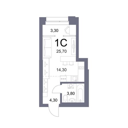 Планировка Студия 25,7, 25,8 м²