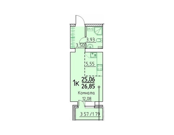 Планировка Студия 25,1 - 28 м²