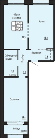 Планировка 2-комн 68,4 м²