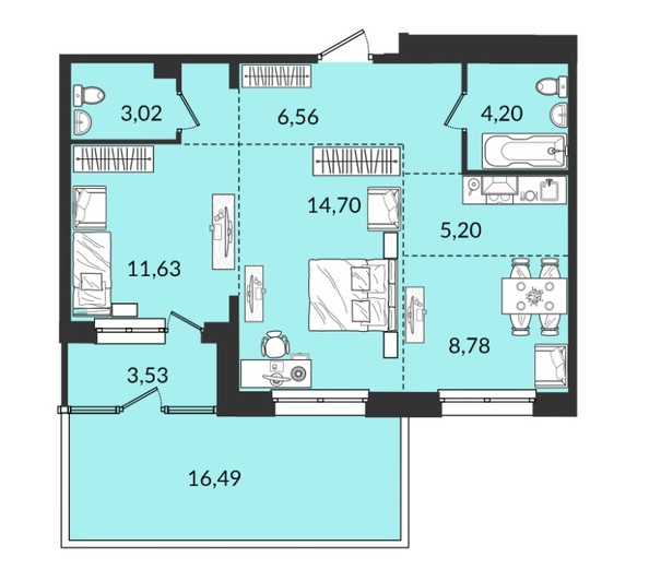 Планировка 3-комн 82,08, 82,98 м²