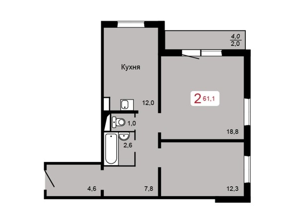 2-комнатная 61,1 кв.м
