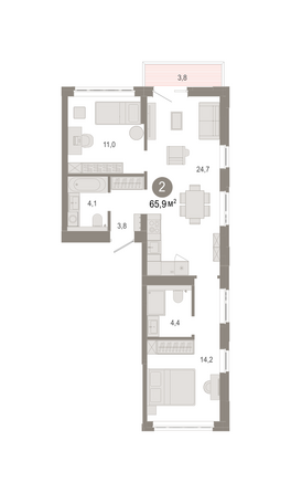 Планировка 2-комн 65,9 - 65,95 м²