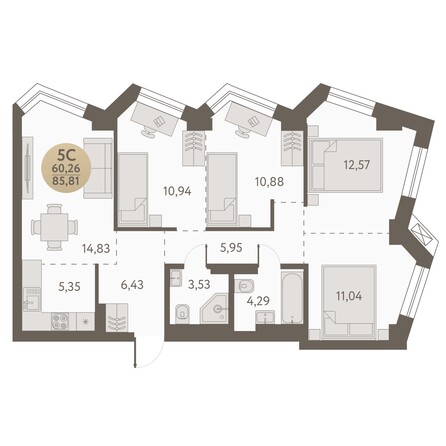 Планировка 5-комн 85,81, 85,82 м²