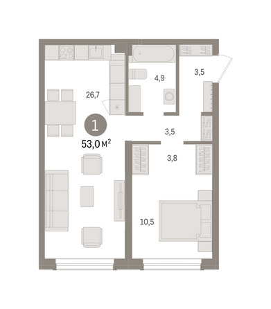 Планировка 1-комн 52,96 м²