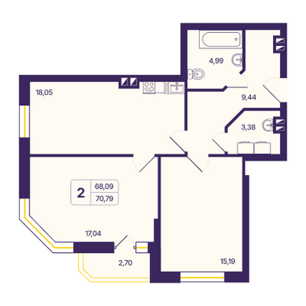 Планировка 2-комн 70,7, 70,85 м²