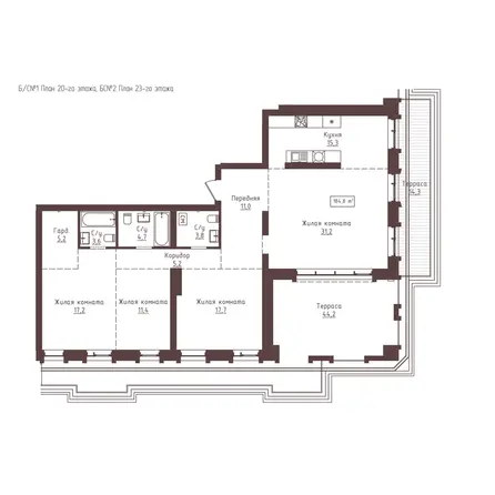 Планировка 4-комн 184,8 м²