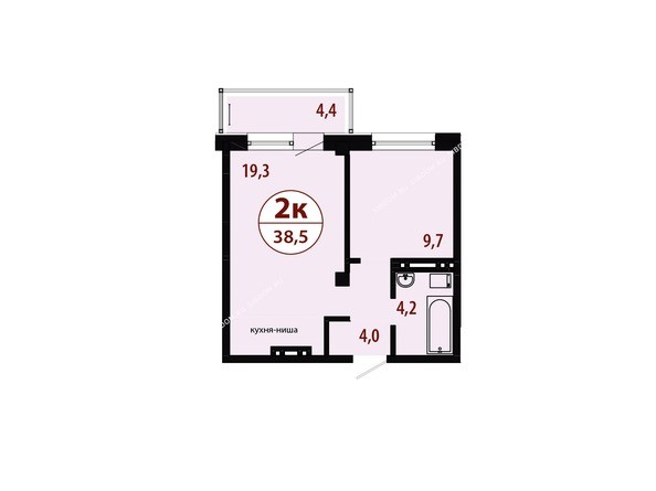 Секция 3. Планировка двухкомнатной квартиры 38,5 кв.м