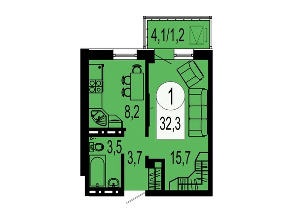 Планировка однокомнатной квартиры 32,3 кв.м