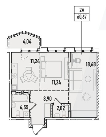 Планировка 2-комн 60,67 м²