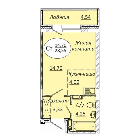 Планировка Студия 28,41 - 28,65 м²