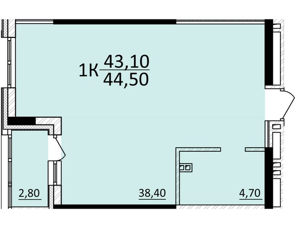 Планировка 1-комнатной квартиры 44,5 кв.м