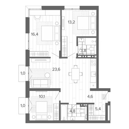 Планировка 4-комн 84,29, 84,34 м²