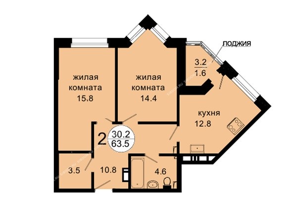 Планировка двухкомнатной квартиры 63,5 кв.м