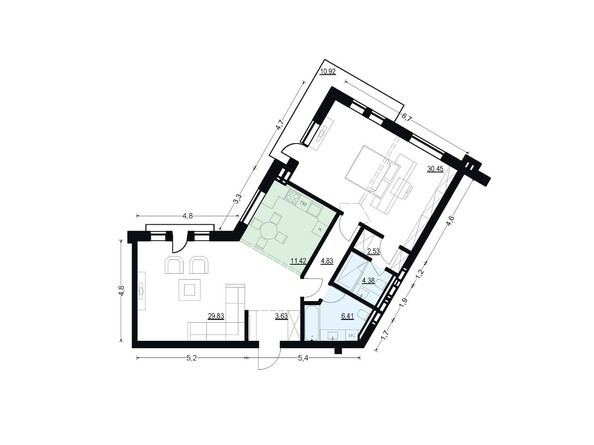 Планировка двухкомнатной квартиры 93,48 кв.м