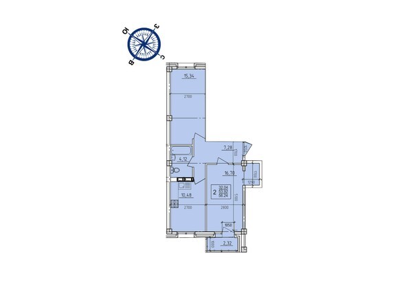 Планировка двухкомнатной квартиры 56,24 кв.м