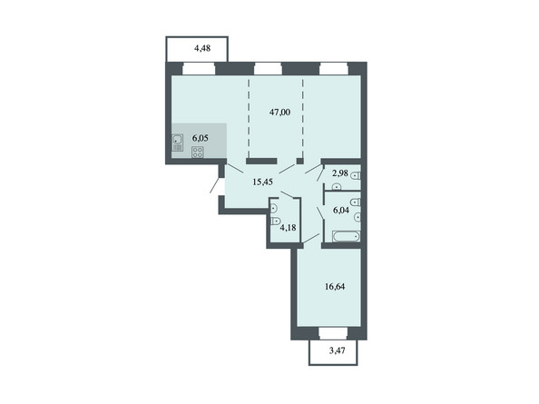 Планировка 2-комн 98,34 м²