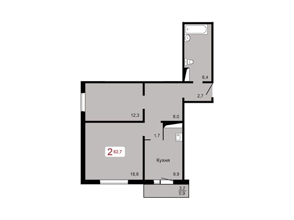 2-комнатная 62,7 кв.м
