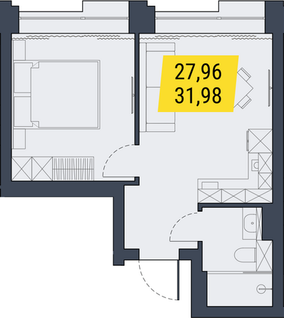 Планировка 1-комн 31,98 м²