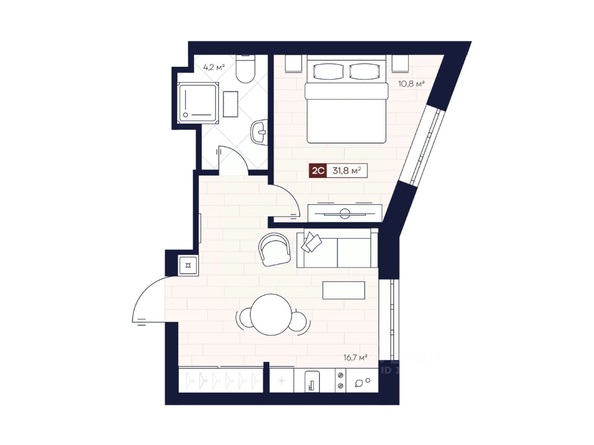 Планировка 1-комн 31,7, 31,75 м²