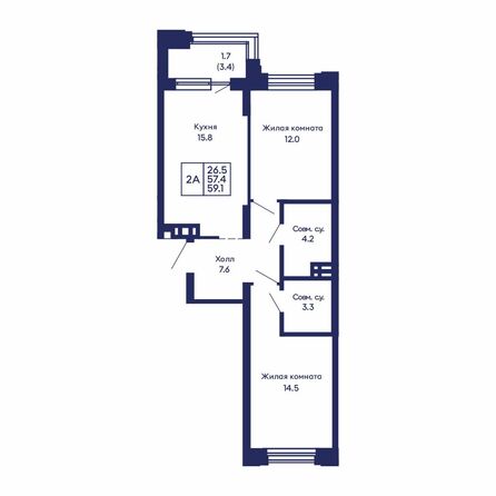 Планировка 2-комн 59,1 м²