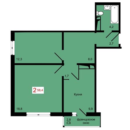 Планировка 2-комн 58,4 м²