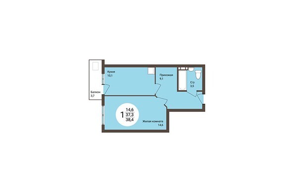 Планировка 1-комнатной квартиры 38,4 кв.м