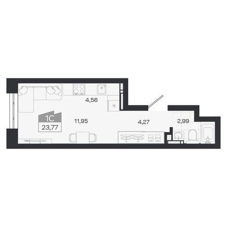 Планировка Студия 23,77 м²