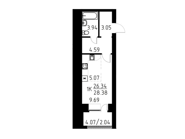 Планировка Студия 28,38 м²