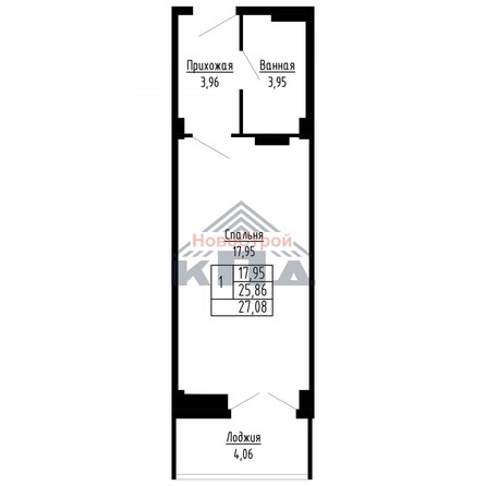 Планировка 1-комн 27 м²