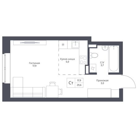 Планировка Студия 29,6 м²