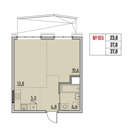 Планировка 2-комн 37,8 м²