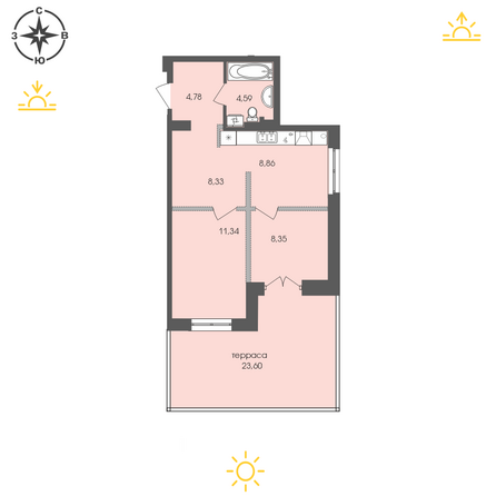 Планировка 1-комн 69,85 м²