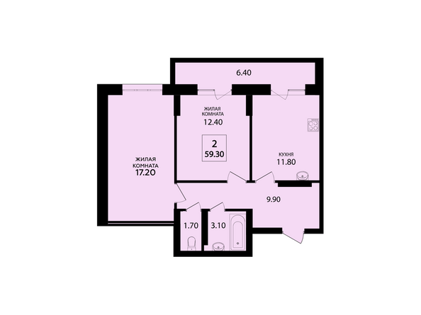 Планировка двухкомнатной квартиры 59,3 кв.м