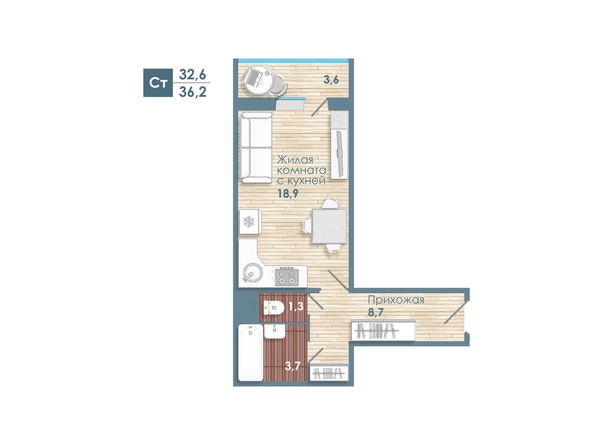 Планировка Студия 36,2 м²