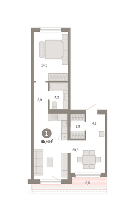 Планировка 1-комн 65,57 м²