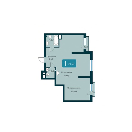 Планировка 2-комн 70,55 м²