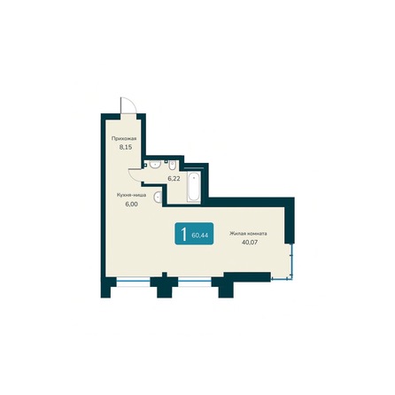 Планировка 2-комн 60,44 м²