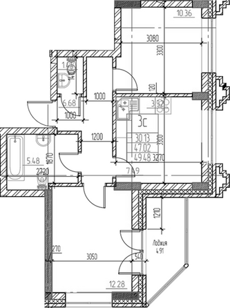 Планировка 2-комн 47,02 м²