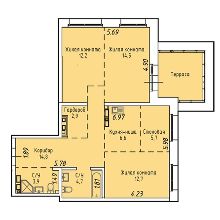 Планировка 3-комн 86,1 м²