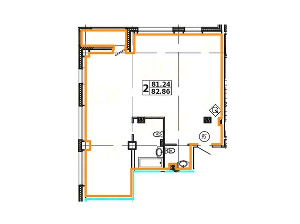 Планировка 2-комнатной квартиры 82,86 кв. м